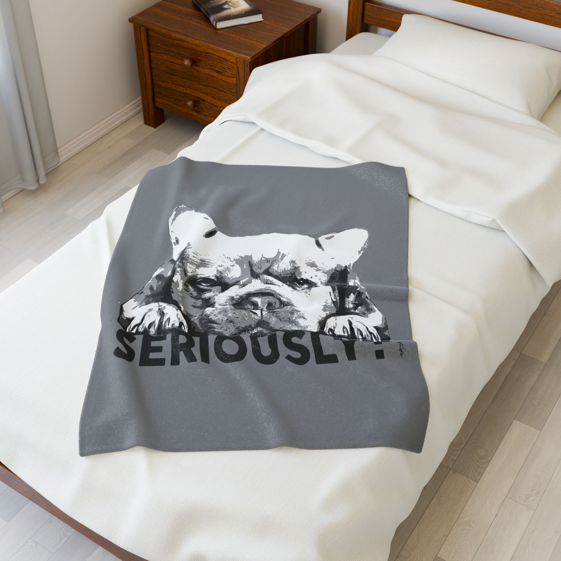 Dog Lover Blanket – French Bulldog “Seriously?” Cozy Throw