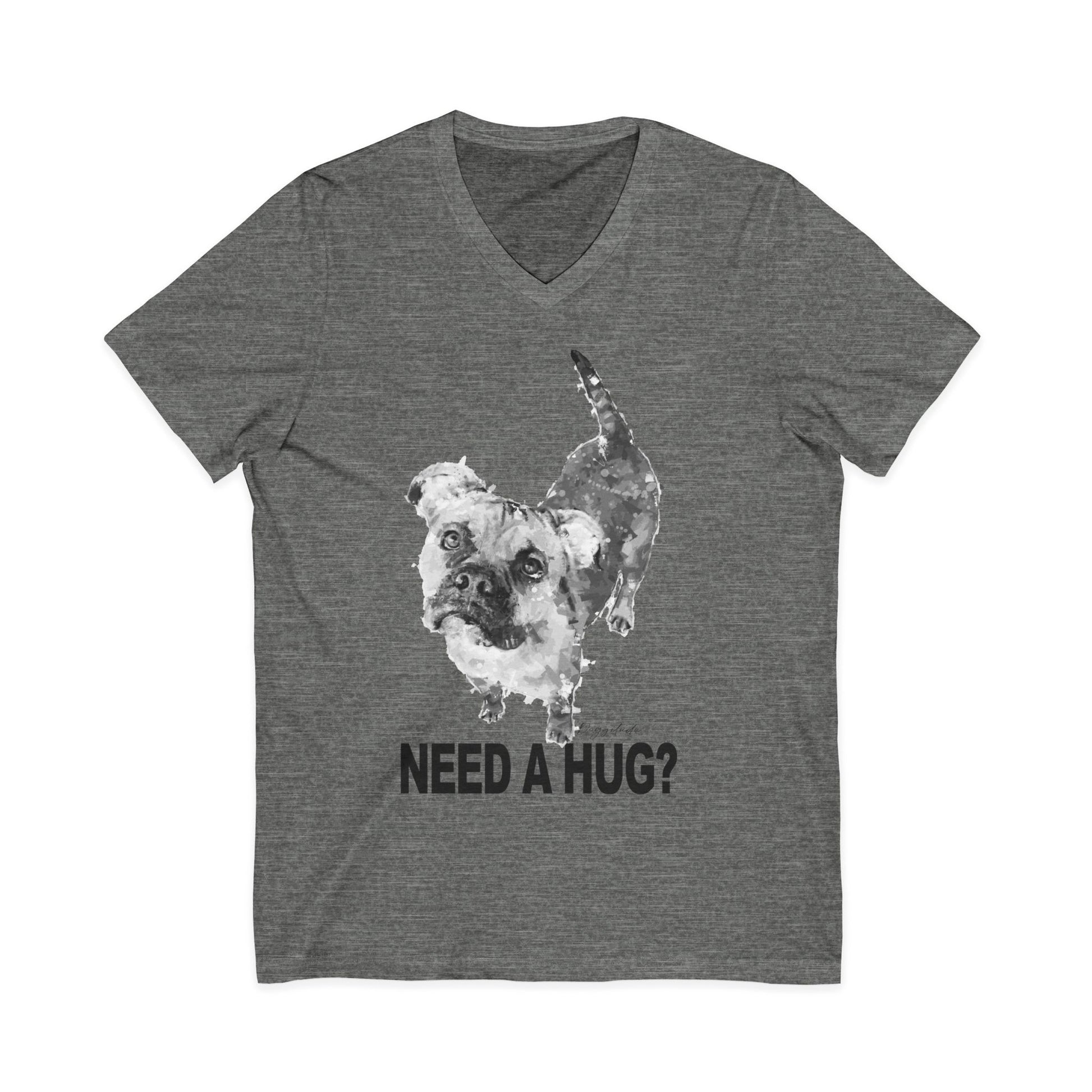 Dog Lover V-Neck Tee – Cute “Need a Hug?” Animal Shirt Gift